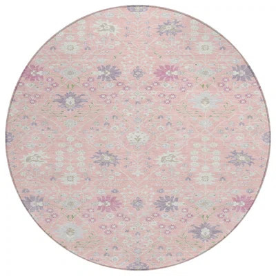 8' Pink Purple Round Oriental Washable Indoor Outdoor Area Rug | Wayfair North America