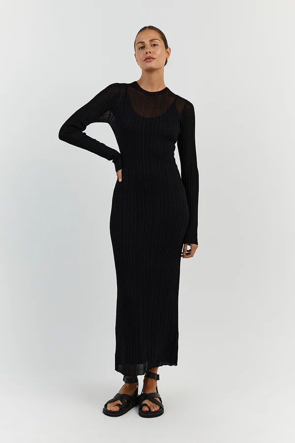 HARPER BLACK LONG SLEEVE KNIT DRESS | DISSH