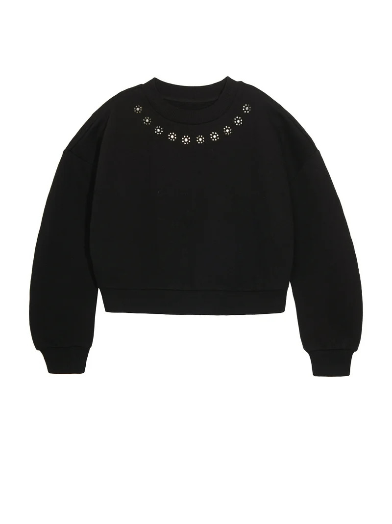 Wonder Nation Girls Embellished Sweatshirt, Sizes 4-18 & Plus | Walmart (US)