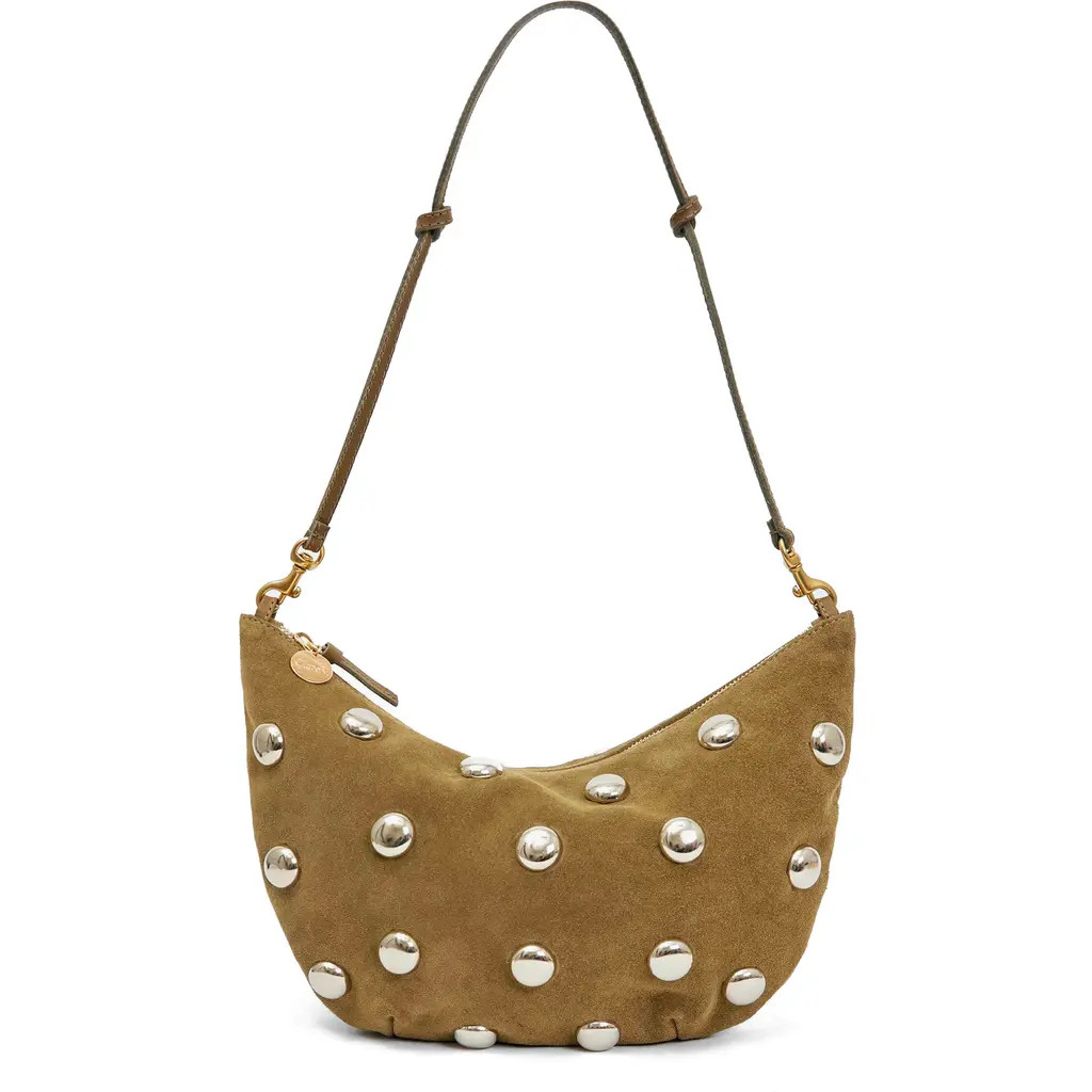 Clare V. Lune Studded Suede Shoulder Bag in Oat Suede With Studs at Nordstrom | Nordstrom