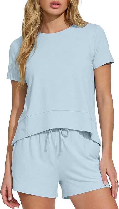 Darong 2 Piece Sets for Women Summer Lounge Wear Casual Short Sleeve Tshirts Shorts Matching Airp... | Amazon (US)