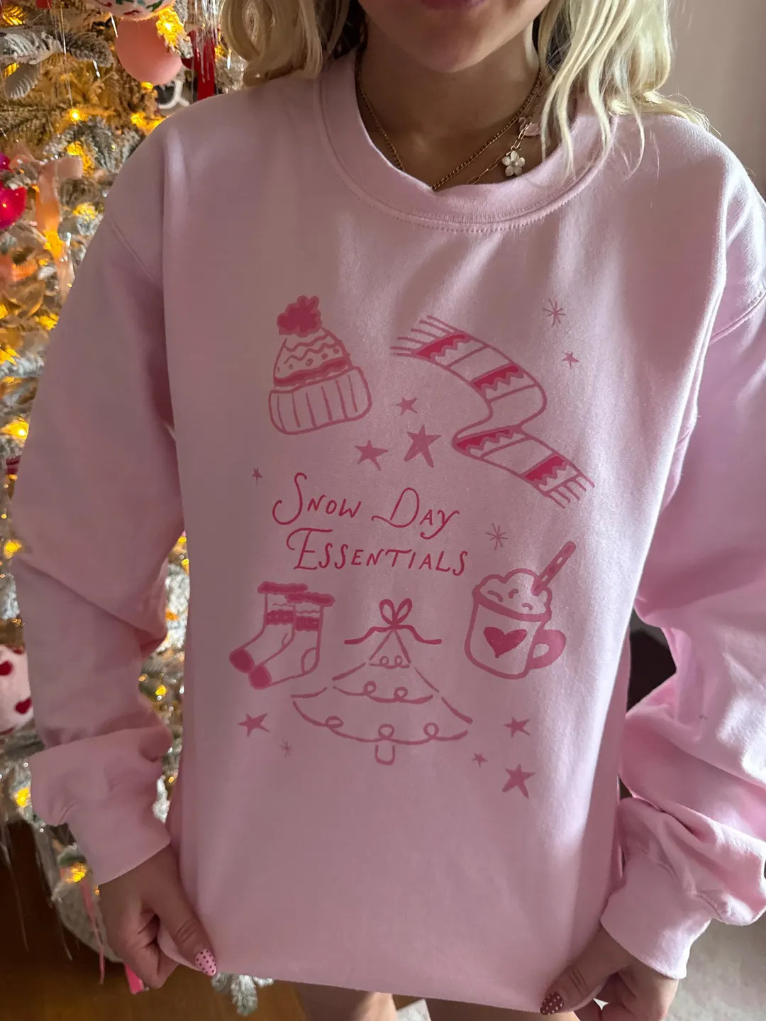 pink snow day essentials sweatshirt- christmas- coquette style -  shabby chic - pink - girly - ch... | Etsy (US)
