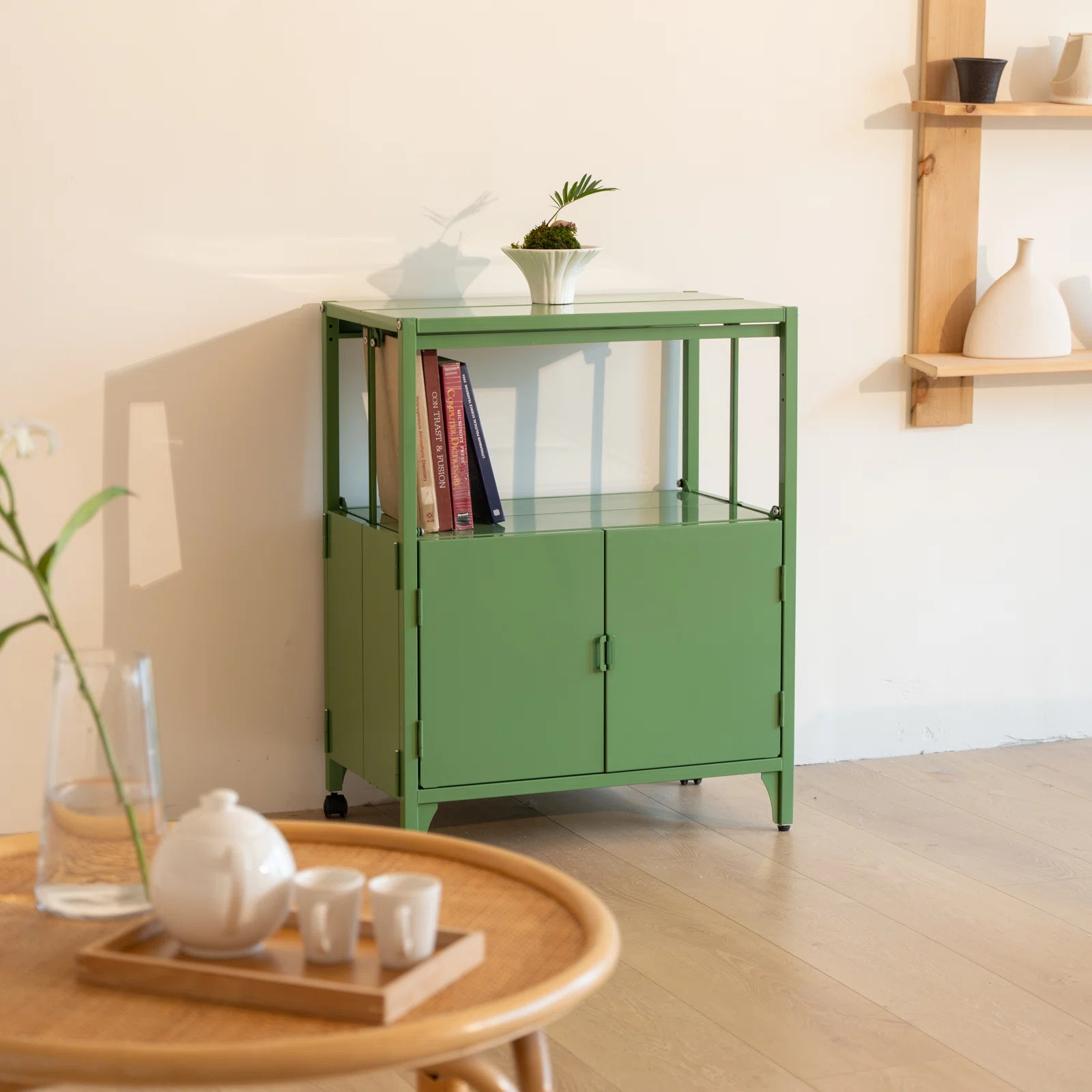 Accent 23.6’’ Wide  Foldable Metal Double Layer Cabinet with  Wheels Easy Assemble end table | Wayfair North America