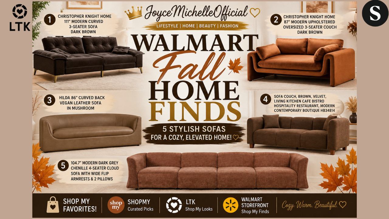 5 Walmart Sofas That Look EXPENSIVE 🍂 | Luxe Fall Home Finds on a Budget

Walmart is coming through with some seriously beautiful furniture for fall! 🍂🤎 If you love warm browns, mushroom neutrals, curved silhouettes, velvet, vegan leather, and cozy oversized seating, these Walmart Fall Home Finds deserve a look.
Today I’m sharing 5 sofas that can give your living room that warm, elevated designer look without the designer price tag. These are perfect for transitioning your home into fall while keeping it modern, cozy, and sophisticated.
✨ FEATURED WALMART SOFAS:
🤎 Christopher Knight Home 111" Modern Curved 3-Seater Sofa — Dark Brown 🤎 Christopher Knight Home 87" Modern Upholstered Oversized Sofa — Dark Brown 🤎 Hilda 86" Curved Back Vegan Leather Sofa — Mushroom 🤎 Modern Contemporary Brown Velvet Sofa — HB34814 🩶 104.7" Modern Dark Grey Chenille 4-Seater Cloud Sofa
These rich neutrals are exactly what I love for fall because they work beautifully with cream, camel, olive, terracotta, brass, natural wood, and warm neutral décor.
Which one would YOU put in your living room? 👀
FTC Disclosure: Some links may be affiliate links. If you shop through one of my links, I may earn a commission at no additional cost to you. Thank you for supporting JoyceMichelleOfficial. 🤎




🛍️Walmart Storefront:




🛍️ShopMy:
https://shopmy.us/shop/collections/7364845




🛍️LTK: 





#WalmartHome #WalmartFinds #WalmartHomeFinds #WalmartFurniture #FallHomeDecor #FallHomeFinds #LivingRoomDecor #SofaShopping #AffordableHomeDecor #LuxuryForLess #CozyHome #NeutralHomeDecor #BrownDecor #FallDecor2026 #Over50AndChic #JoyceMichelleOfficial



Walmart fall home finds,Walmart sofas,Walmart furniture,Walmart home decor,Walmart sofa finds,fall home decor 2026,affordable sofas,luxury looking sofas,brown sofa,curved sofa,velvet sofa,vegan leather sofa,cloud sofa,neutral living room,cozy living room ideas,fall living room decor,designer look for less,affordable home decor,Walmart living room furniture,Walmart home finds,Christopher Knight sofa,modern sofa,JoyceMichelleOfficial,Over 50 and C 

 #LTKdayinmylife #LTKOver40 #LTKHome