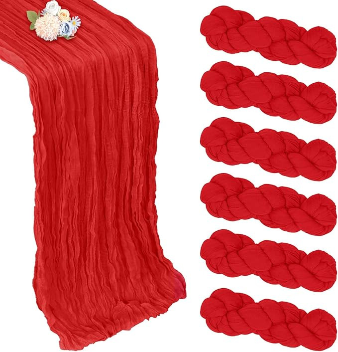 6 Pack Red Cheesecloth Fall Table Runner 10ft Boho Gauze Fabric Cheese Cloth Thanksgiving Christm... | Amazon (US)