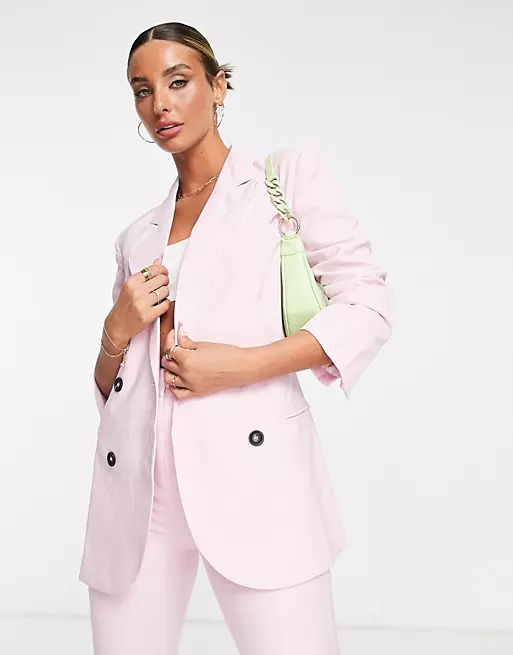 ASOS DESIGN suit blazer with nipped waist in pink | ASOS (Global)