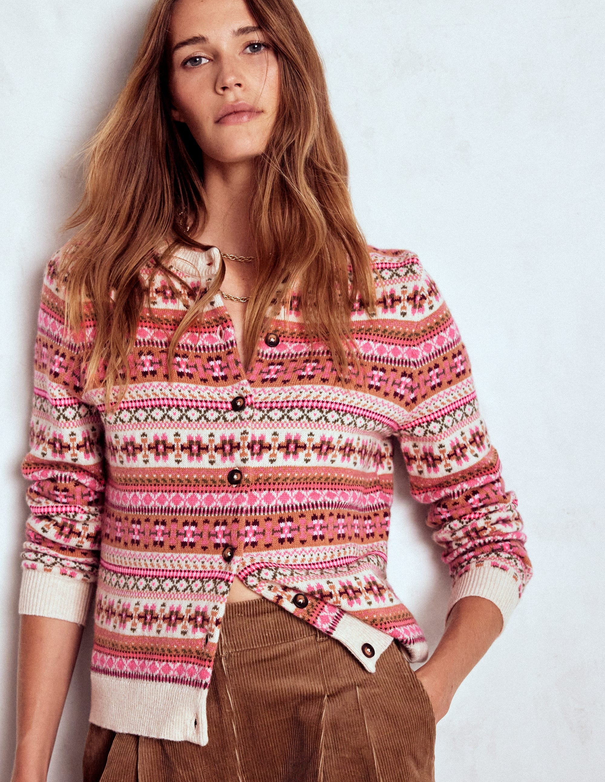 Edie Fair Isle Cardigan-Pink Heritage Fair Isle | Boden (US)