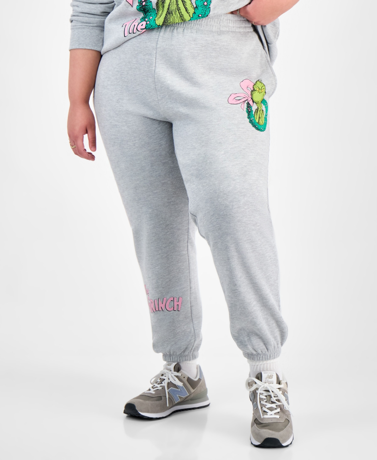 Love Tribe Trendy Plus Size Grinch Wreath Graphic Sweatpants - Heather Gray | Macy's