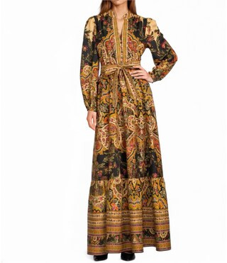 A Loves A Paisley Print Woven Mandarian Collar V-Neck Long Balloon Sleeve Tiered A-Line Flounce M... | Dillard's