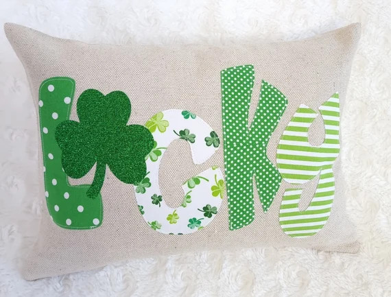 Lucky with Shamrock St. Patrick’s Day Pillow Cover, St Patricks Day decor linen pillow cover, l... | Etsy (US)
