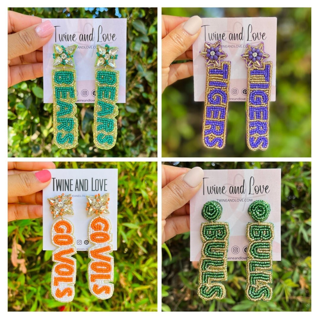 Game Day Earrings Football Earrings Beaded Earrings Custom - Etsy | Etsy (US)