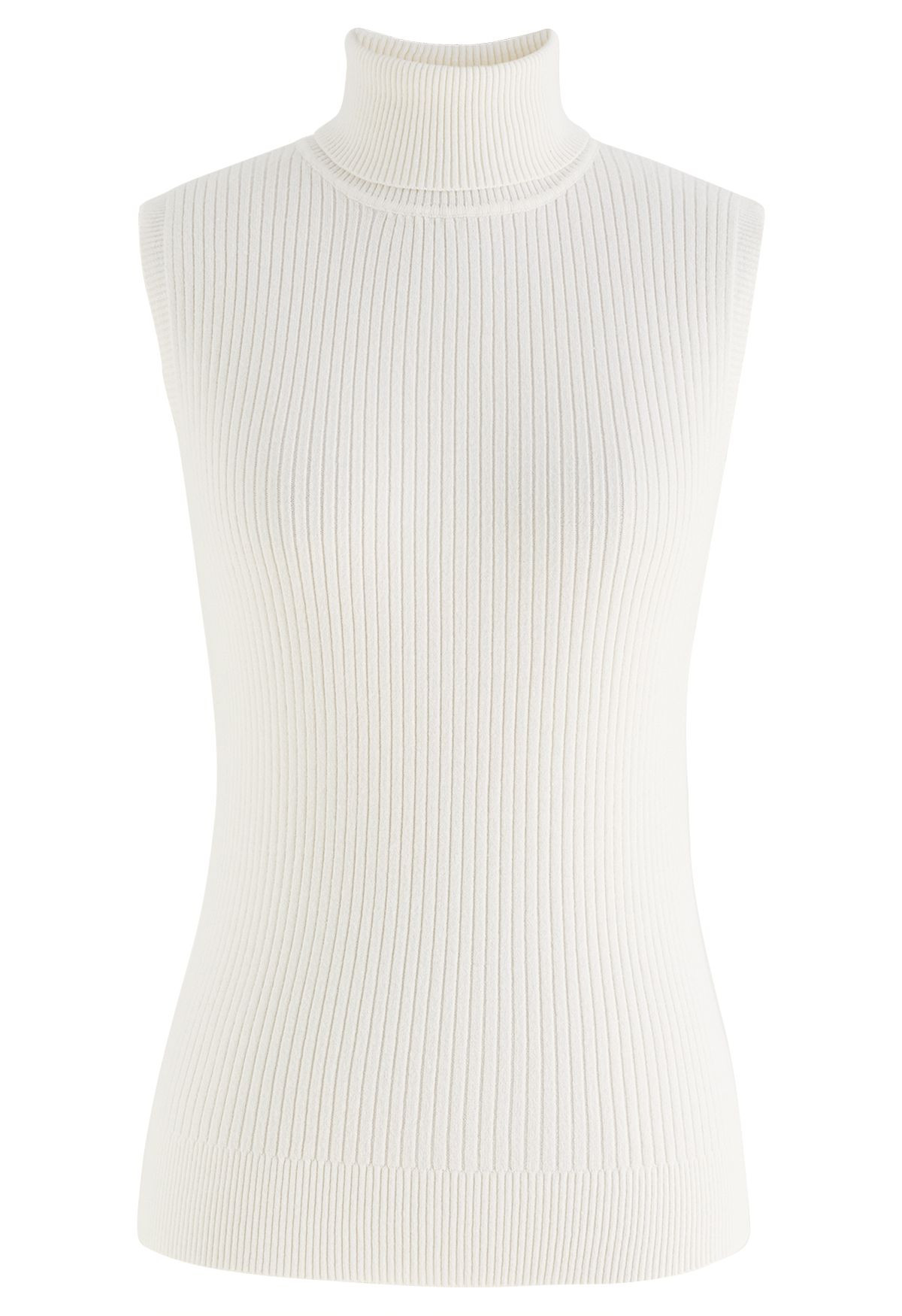 Turtleneck Soft Knit Sleeveless Top in White | Chicwish