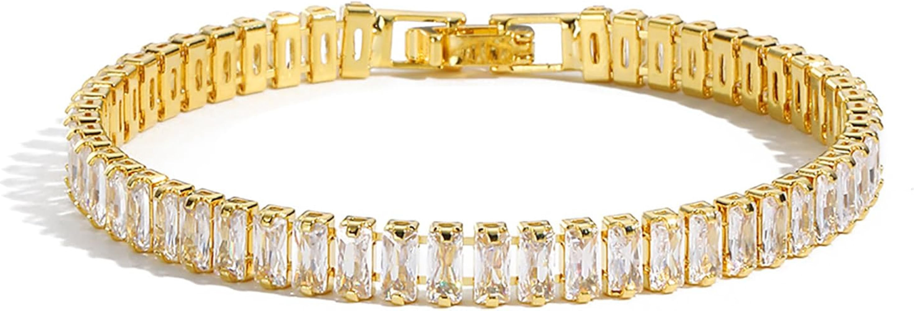 Pulseras de tenis para mujer, pulsera de tenis chapada en oro blanco de 14 quilates, pulsera de t... | Amazon (US)