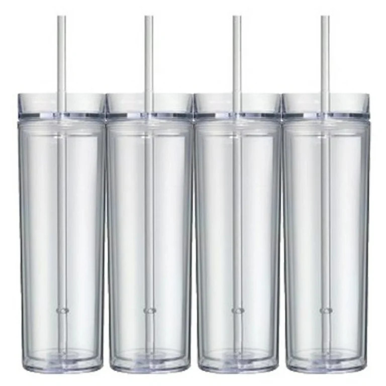 16 Oz  Clear Skinny Acrylic Tumbler Double Wall 4 pack | Walmart (US)