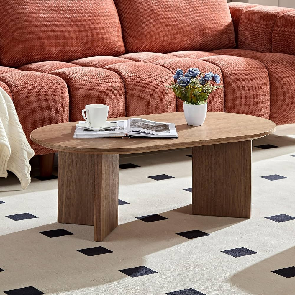 kevinplus 39.37'' Walnut Oval Coffee Table Wood Modern Coffee Table for Living Room, Contemporary... | Amazon (US)