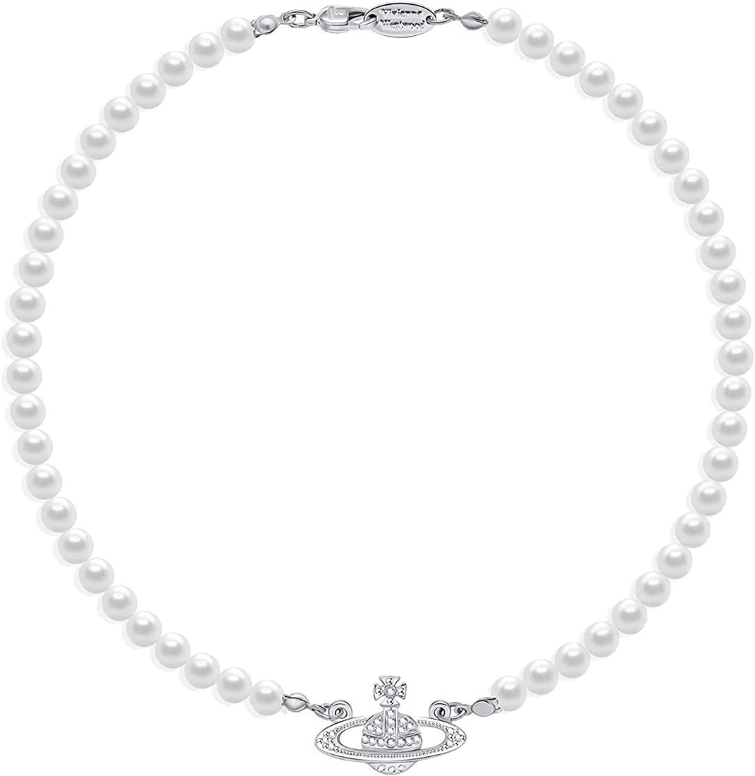 GABWE Silver Saturn Pearl Necklace White Pearl Choker Necklace for Women Rhinestone Pearl Planet ... | Amazon (US)