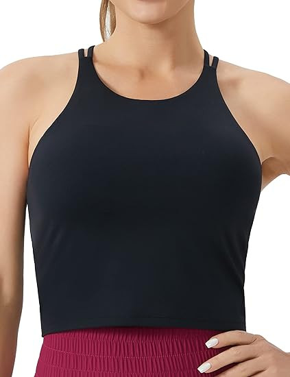 THE GYM PEOPLE Women's Cross Back Sports Bra Halter Neck Workout Crop Tank Tops with Removable Pa... | Amazon (US)