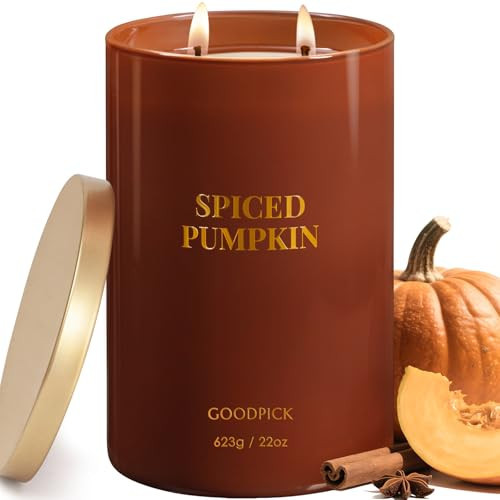 Goodpick Spiced Pumpkin Candles, Fall Scented Candles for Home, 22oz Soy Wax, Warm Cinnamon & Clove 120hrs, Cozy Autumn Gift | Amazon (US)