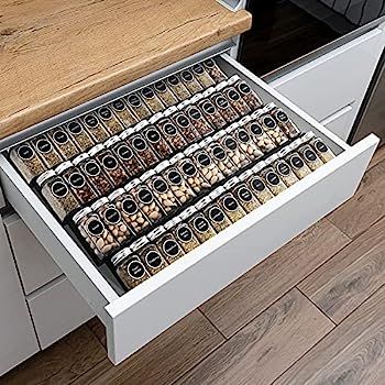 Mulush Spice Drawer Organizer, 64 jars Drawer Tray for Kitchen Cabinet-Expandable, Black Metal (S... | Amazon (US)