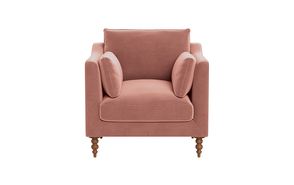 Caitlin Custom Petite Chair by The Everygirl� in Bloom Performance Plush Velvet, Oiled Walnut - Customize Color, Size & More | Interior Define