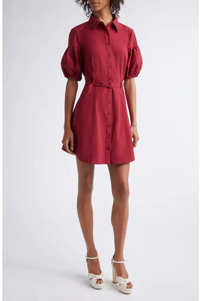 Cinq à Sept Norel Puff Sleeve Shirtdress in Berrywine at Nordstrom, Size 14 | Nordstrom