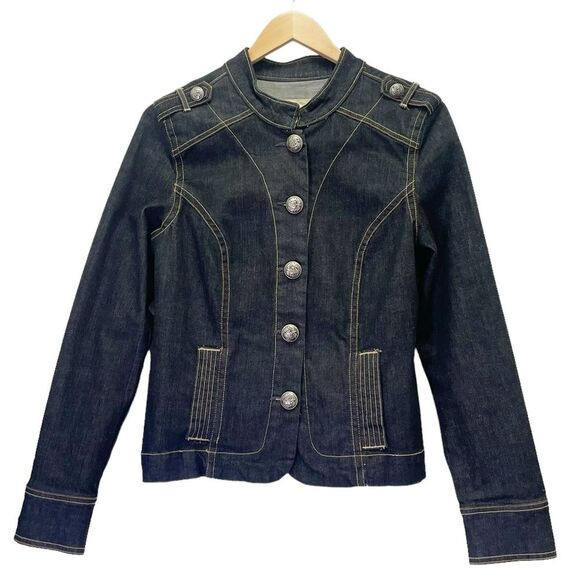 Vintage Old Navy Y2K Military Button Jean Jacket Size Large Dark Rinse Denim | Poshmark