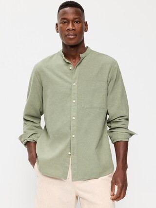 Classic Fit Banded Collar Linen-Blend Shirt | Old Navy (US)