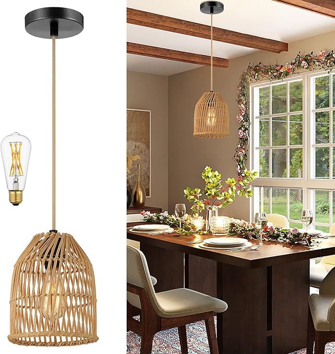 Hanging Lamp - Pendant Light for Dining Room - Rattan (Bulb Included) | Amazon (US)