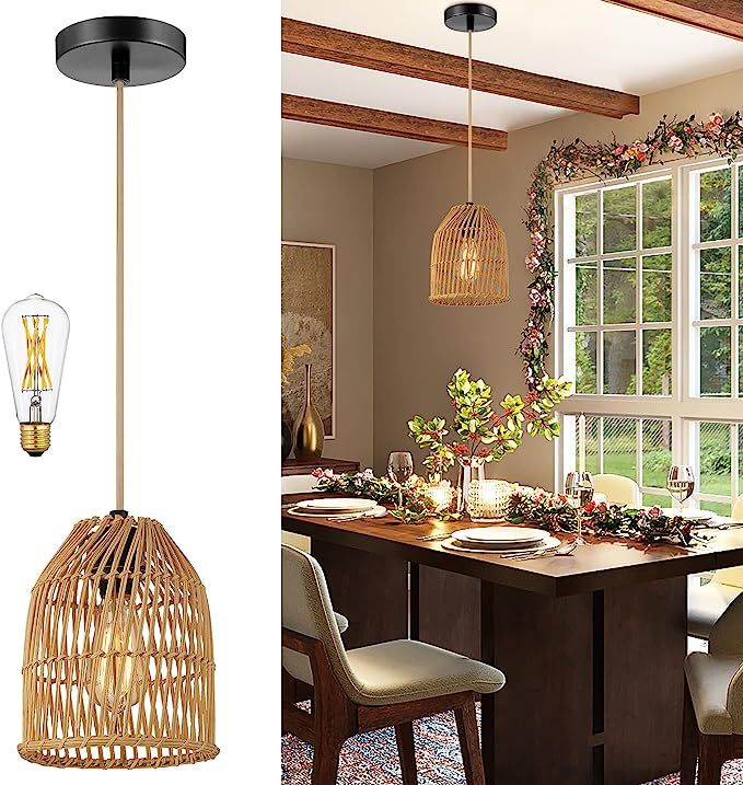 Hanging Lamp - Pendant Light for Dining Room - Rattan (Bulb Included) | Amazon (US)