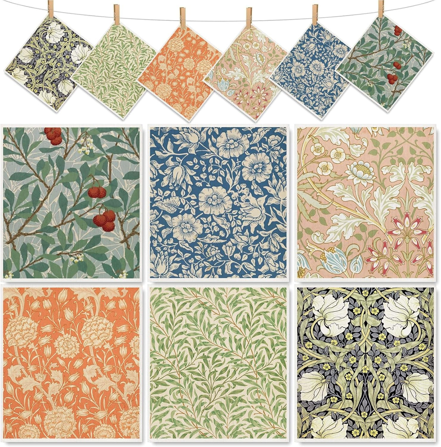 Whaline William Morris Swedish Kitchen Dishcloth Vintage Floral Absorbent Cotton Kitchen Towel Colorful Flower Dish Towel for Party Home Housewarming Cleaning Counter Wipes, 7 x 8 Inch, 6Pcs | Amazon (US)