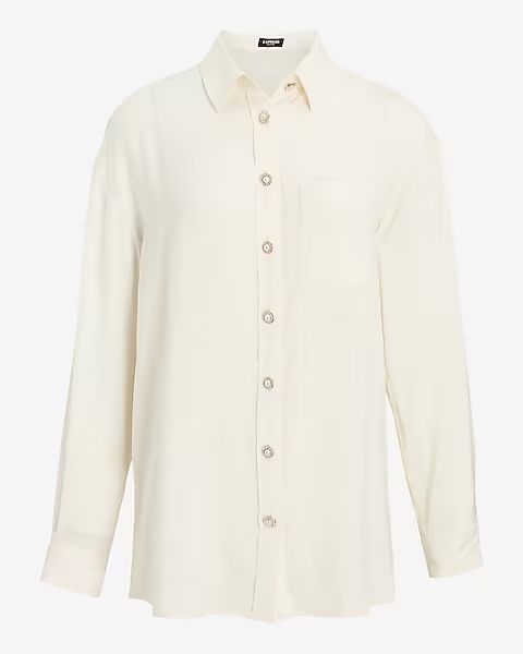 Satin One Pocket Pearl Button Boyfriend Portofino Shirt | Express