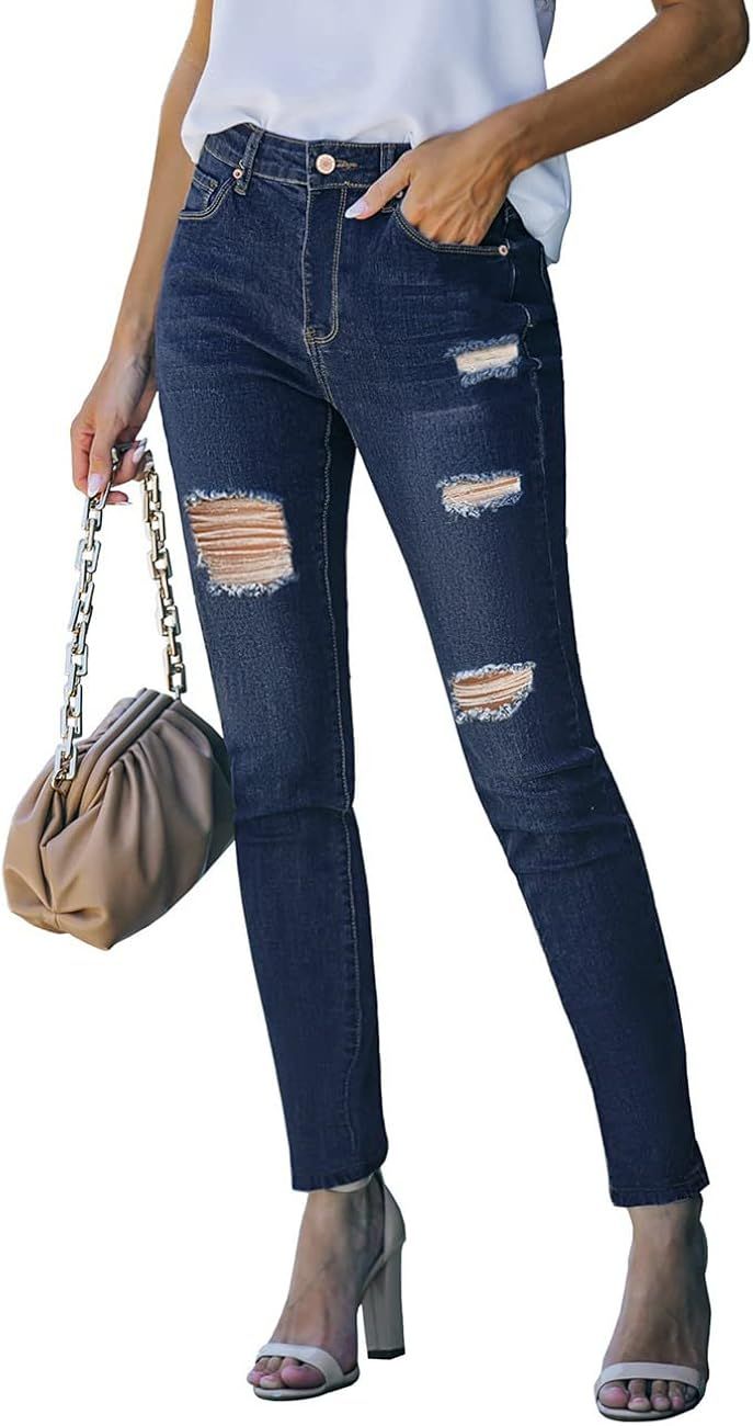 Vetinee High Waisted Jeans for Women Ripped Skinny Distressed Jean Stretch Jeggings | Amazon (US)