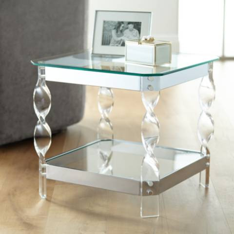 Amanda 19 3/4" Wide Chrome and Acrylic Twist Leg End Table | LampsPlus.com