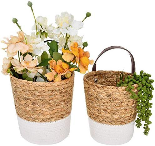 StorageWorks Water Hyacinth & Cotton Rope Hanging Basket, Small Wicker Baskets for Plants & Acces... | Amazon (US)