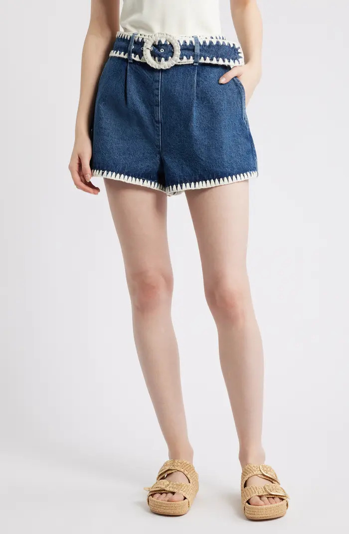 Embroidered Belted Denim Shorts | Nordstrom