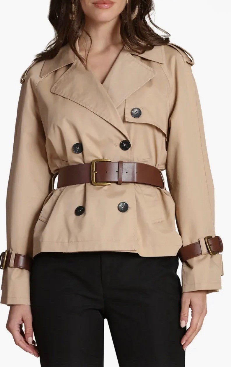 Short Trench Jacket with Faux Leather Belt
Avec Les Filles