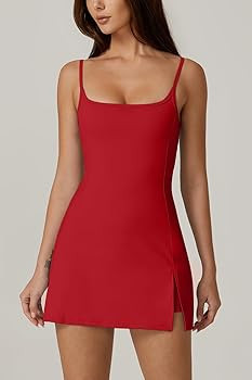 QINSEN Womens Spaghetti Strap Tennis Dress with Shorts Workout Side Slit Active Golf Dresses | Amazon (US)