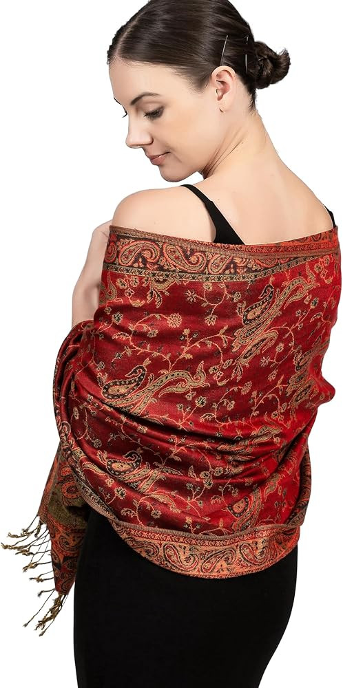 Achillea Soft Silky Reversible Paisley Pashmina Shawl Wrap Scarf w/Fringes | Amazon (US)