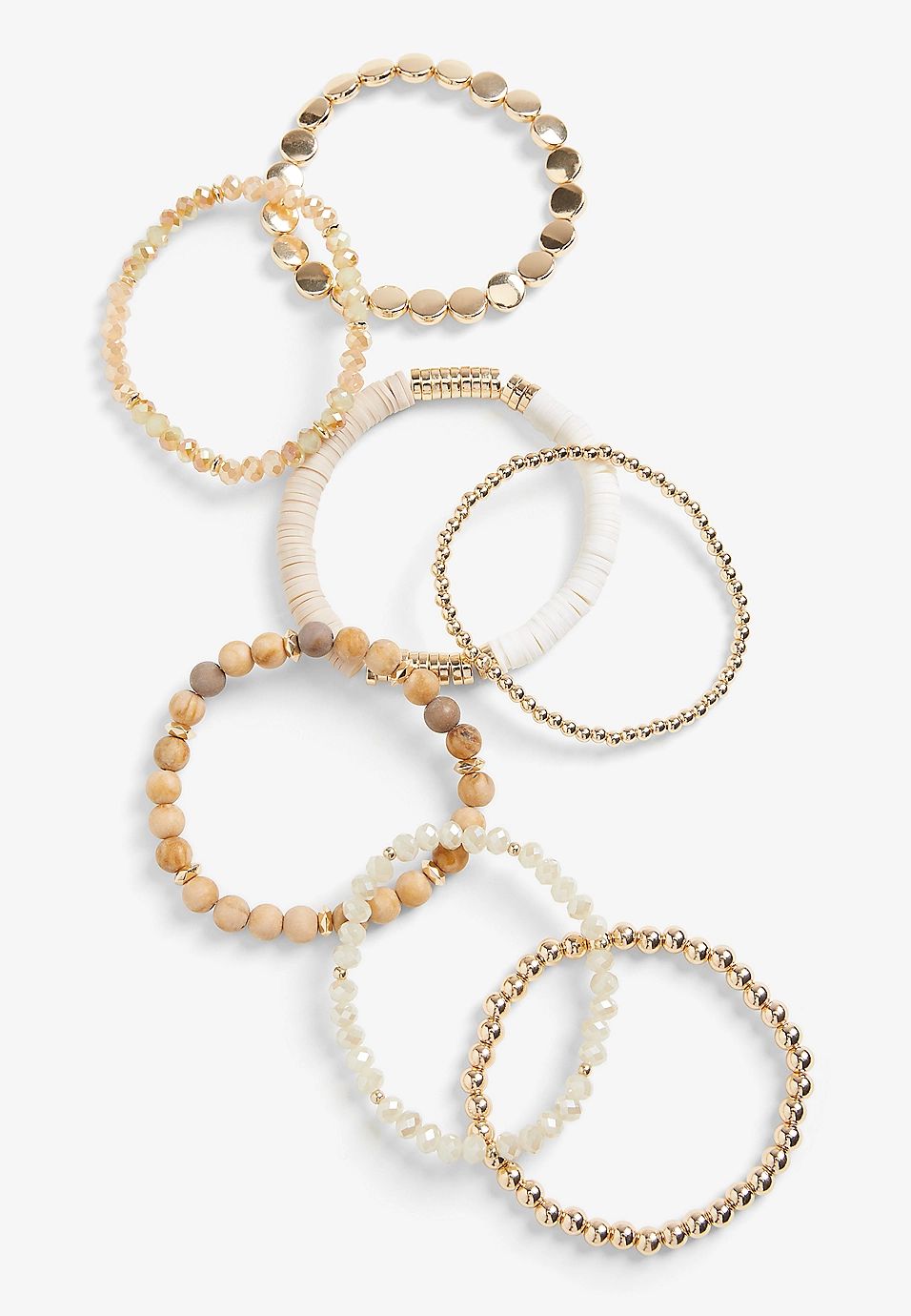 7 Piece Natural Multi Beaded Stretch Bracelet | Maurices
