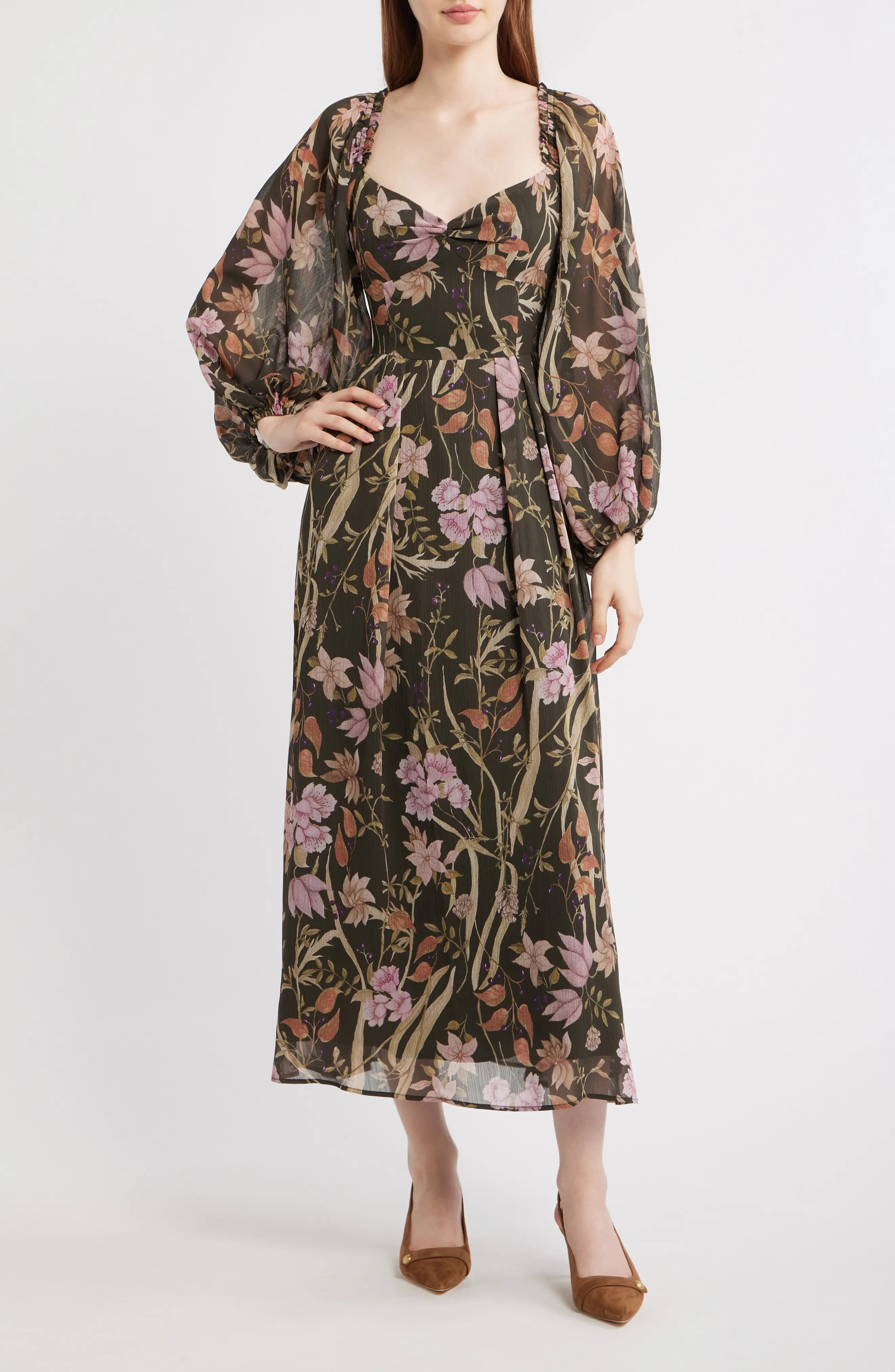 Floral Long Sleeve Chiffon Dress (Women) | Nordstrom | Nordstrom