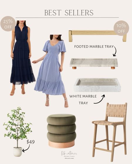 Best Sellers 
Footer marble tray / amwell center to center pull / faux gypsophila leaf plant / marble tray white / Becki ownes x livabliss darling area rug / clarkdale tufted ottoman / counter stool / summer dress 

#LTKsalealert #LTKhome #LTKSeasonal