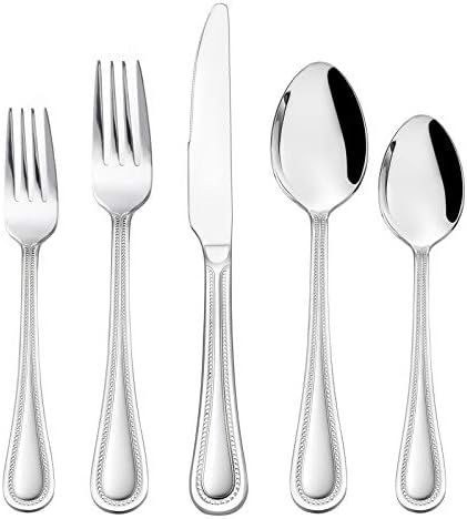 60-Piece Silverware Set, HaWare Stainless Steel Flatware Service for 12, Pearled Edge Tableware Cutl | Amazon (US)