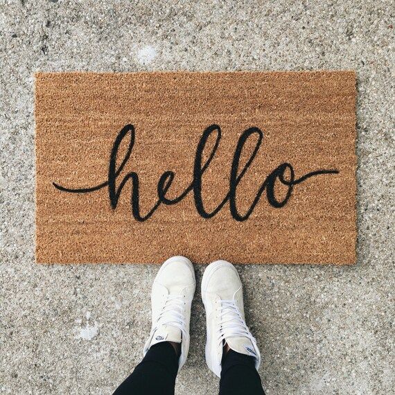 hello welcome mat | hand painted, custom doormat | cute doormat | outdoor doormat | wedding gift | h | Etsy (US)