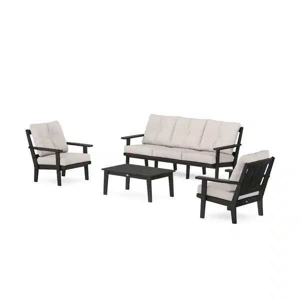 Oxford 4-Piece Deep Seating Set with Sofa - Black/Dune Burlap | Bed Bath & Beyond