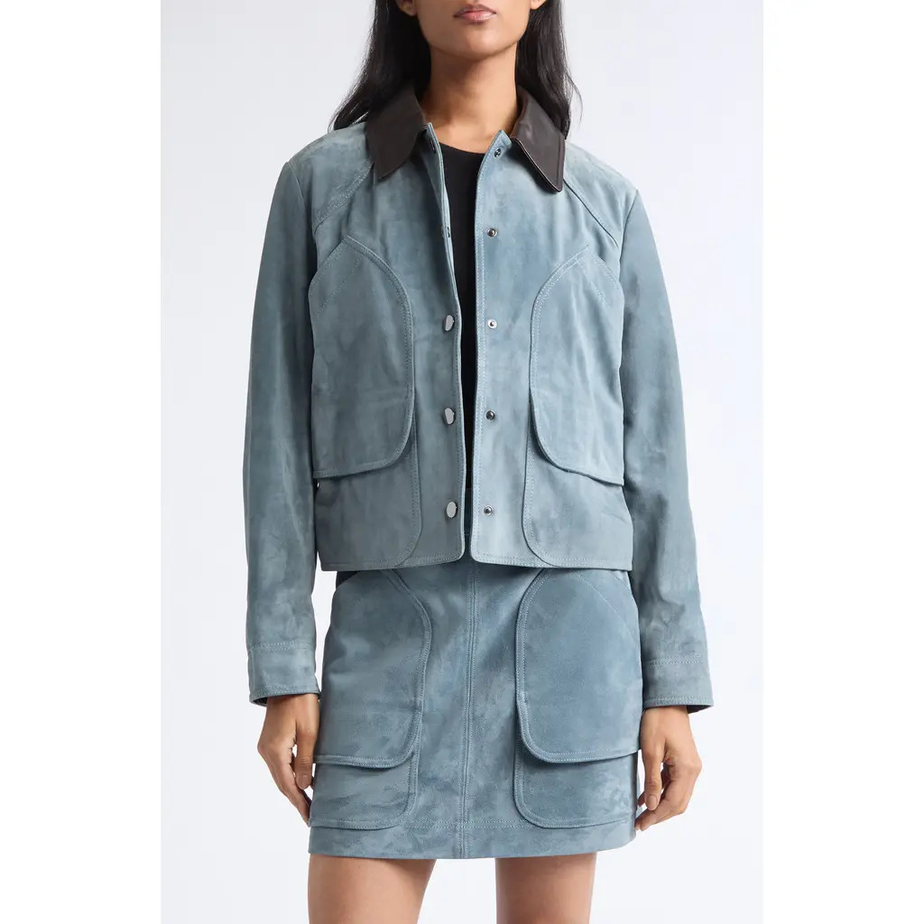 Veronica Beard Walters Cropped Suede Barn Jacket in Blue Steel at Nordstrom, Size Small | Nordstrom