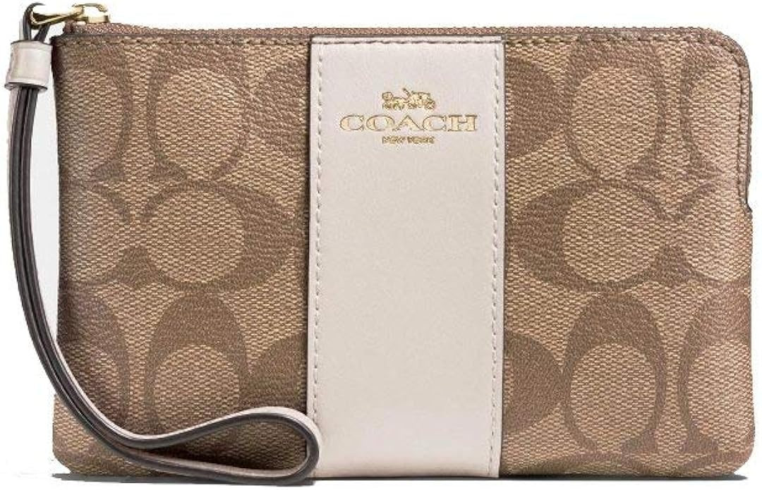 Coach Signature PVC Small Corner Zip Wristlet Khaki Chalk F58035 | Amazon (US)