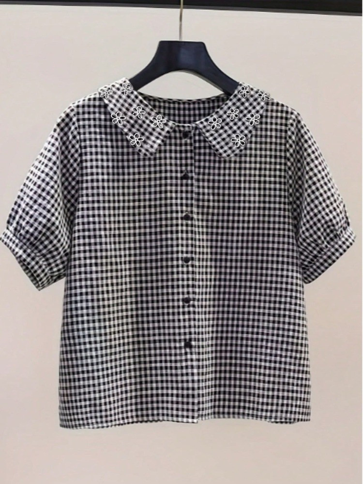 Women's Cute Peter Pan Collar Lantern Sleeve Casual Top, Suitable For Holidays, Work And Daily Wear, All Seasons | SHEIN