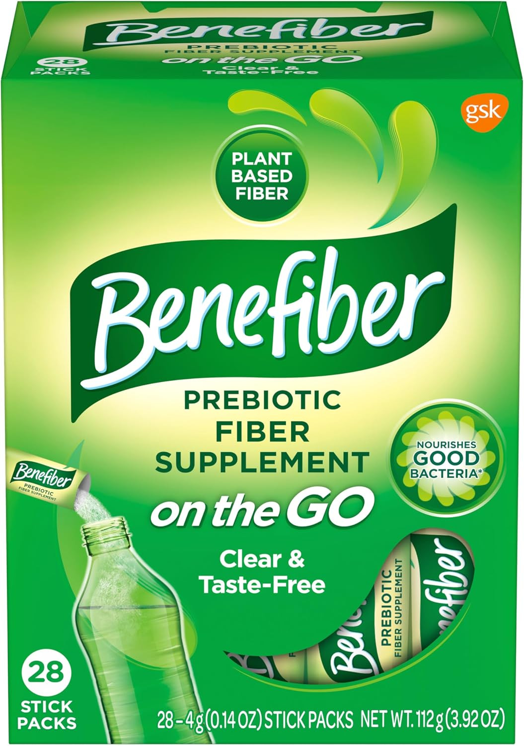 Benefiber On the Go Prebiotic Fiber Supplement Powder for Digestive Health, Daily Fiber, Unflavored - 28 Sticks (3.92 Ounces) | Amazon (US)