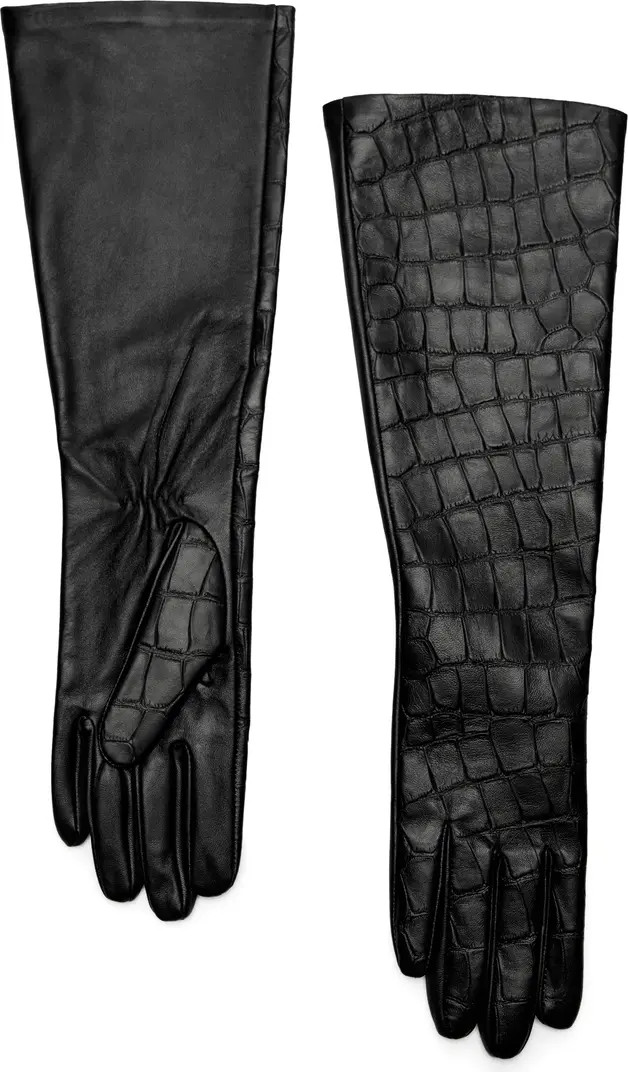 Selection Long Croc Embossed Leather Gloves | Nordstrom