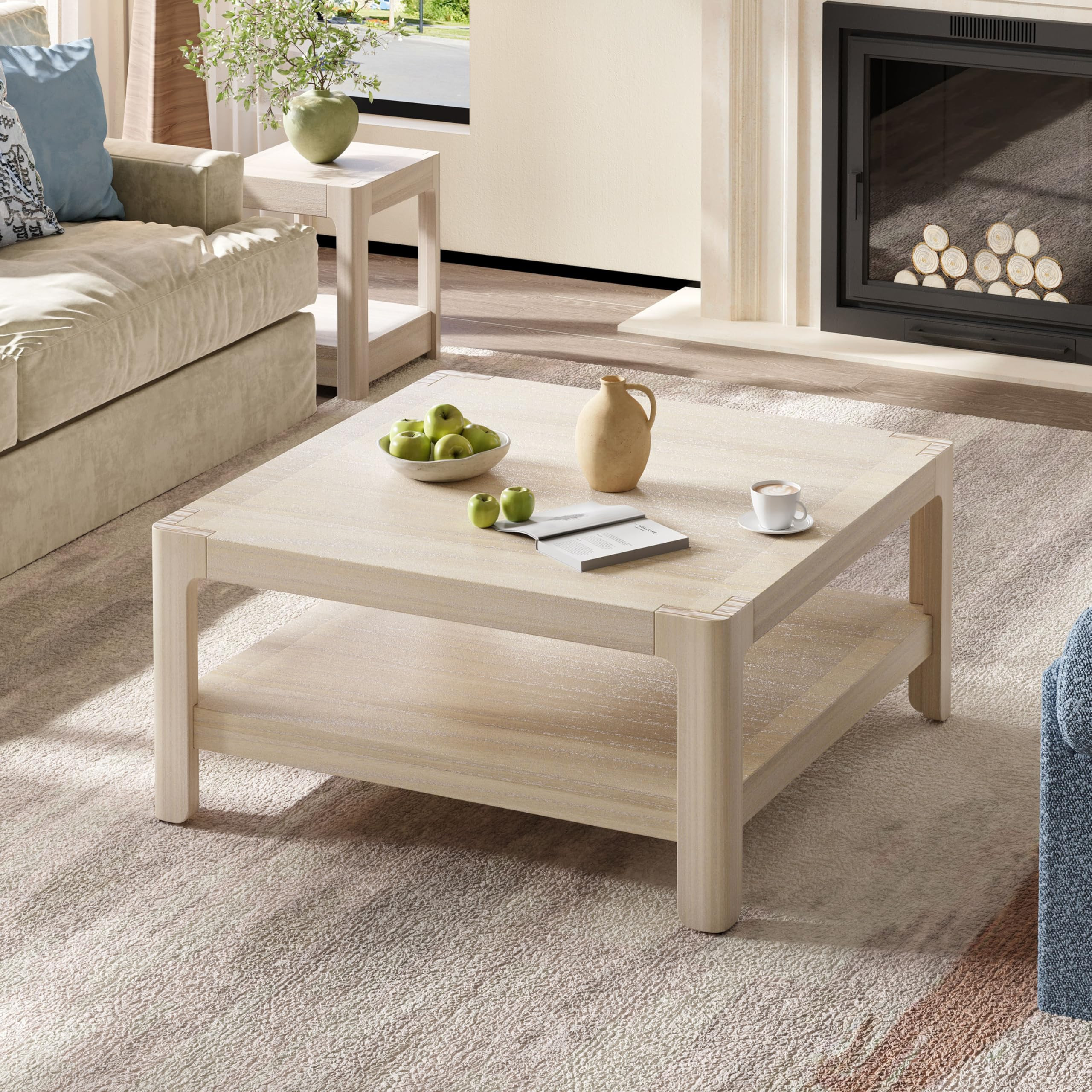 Farmhouse Modern Coffee Table Simple Style Square Cocktail Center Table with Open Shelf for Livin... | Amazon (US)